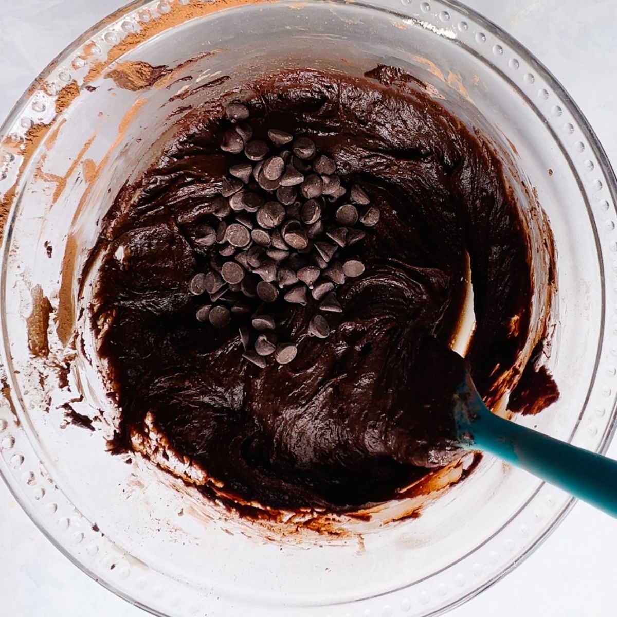 Brownie batter with semi-sweet chocolate chips added.