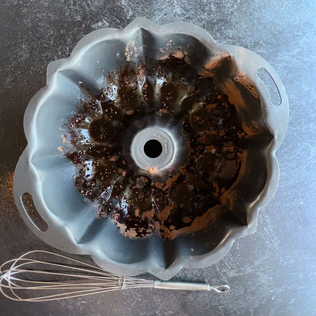 Bundt pan greased and with cocoa powder dusted on the inside.