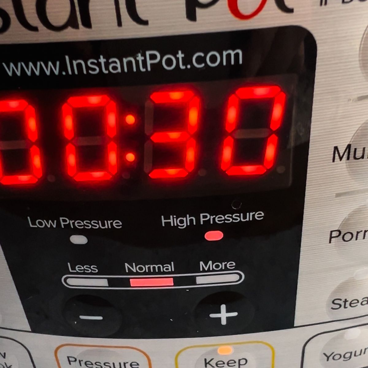 Instant Pot showing a cook time of 30 minutes.