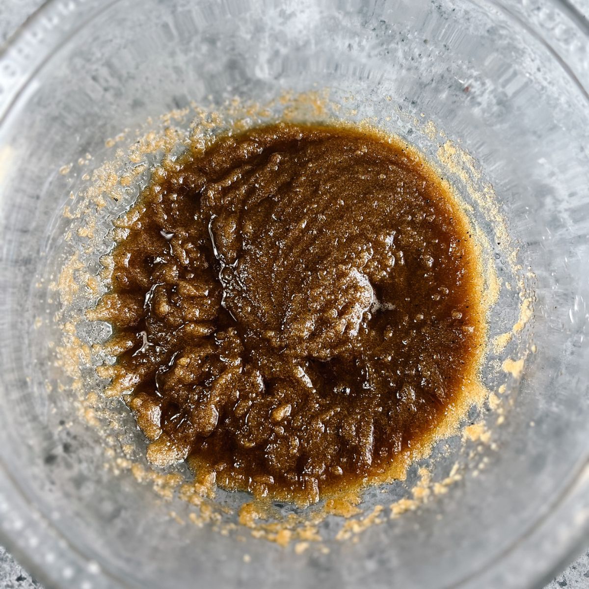 Creamed brown butter, granulated sugar, and brown sugar in a mixing bowl.