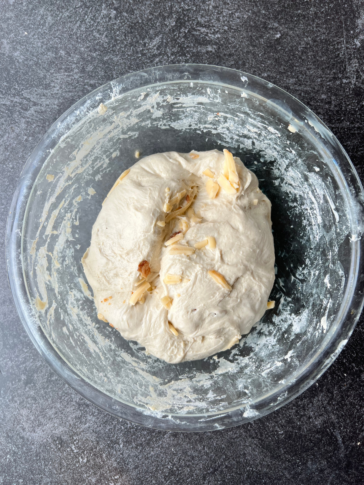 The sourdough dough continues to bulk ferment with the inclusions added in.