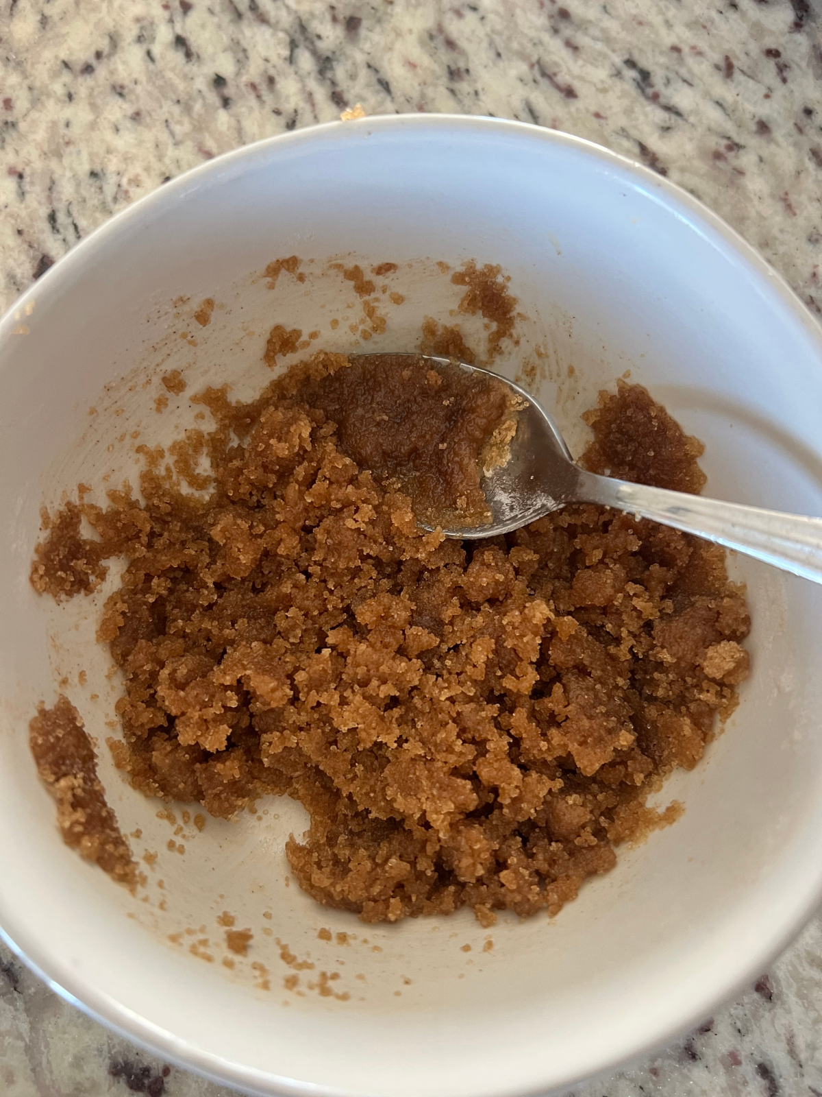 The cinnamon crunch crumble sits in a bowl.