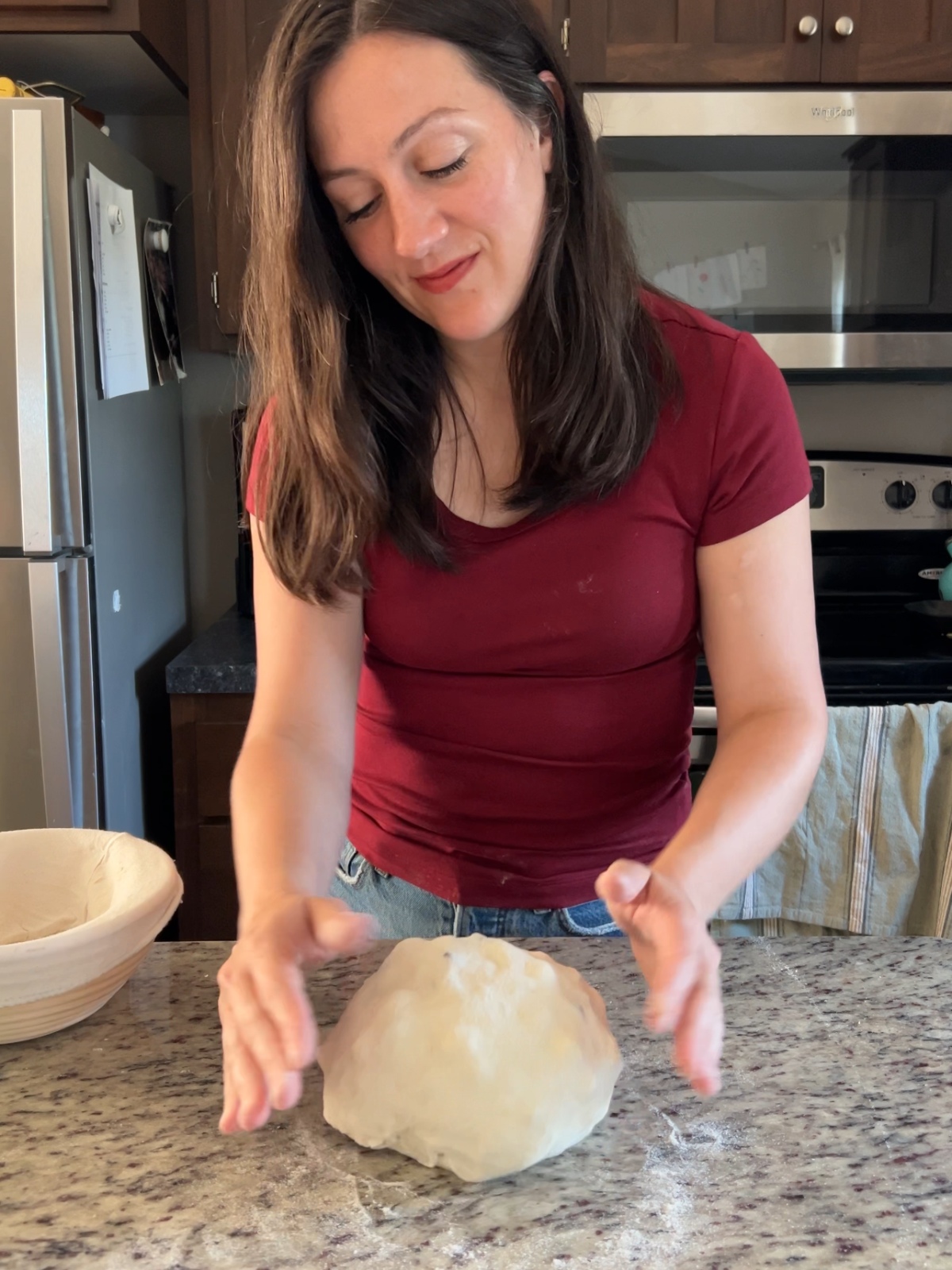 The dough has been shaped into a boule. 