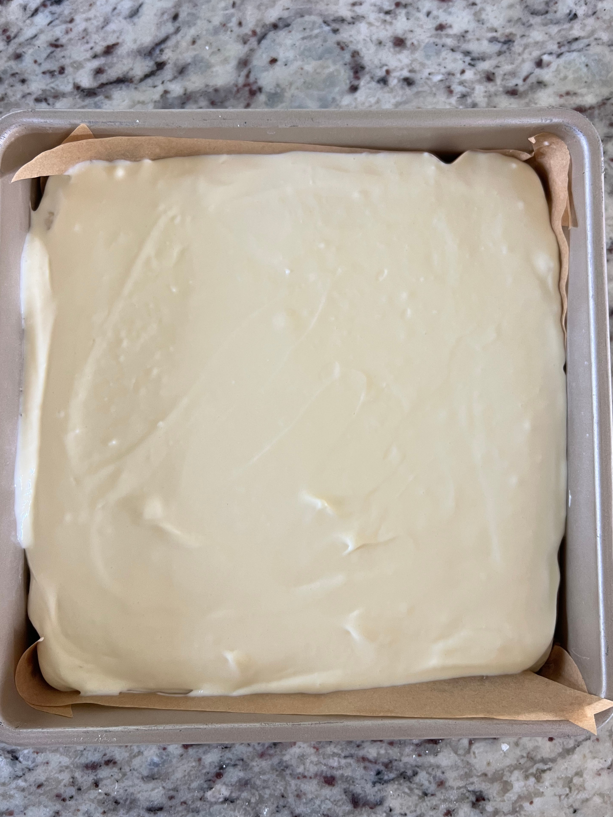The cheesecake filling is shown over the sugar cookie crust.