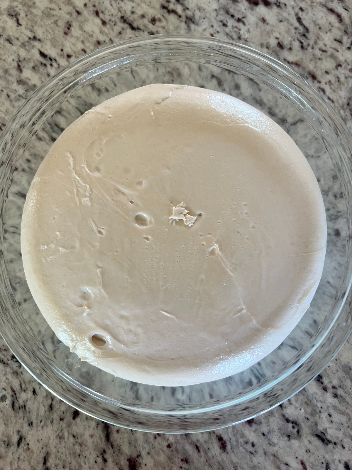 The sourdough English muffin dough has been bulk fermented and also had a cold ferment overnight.