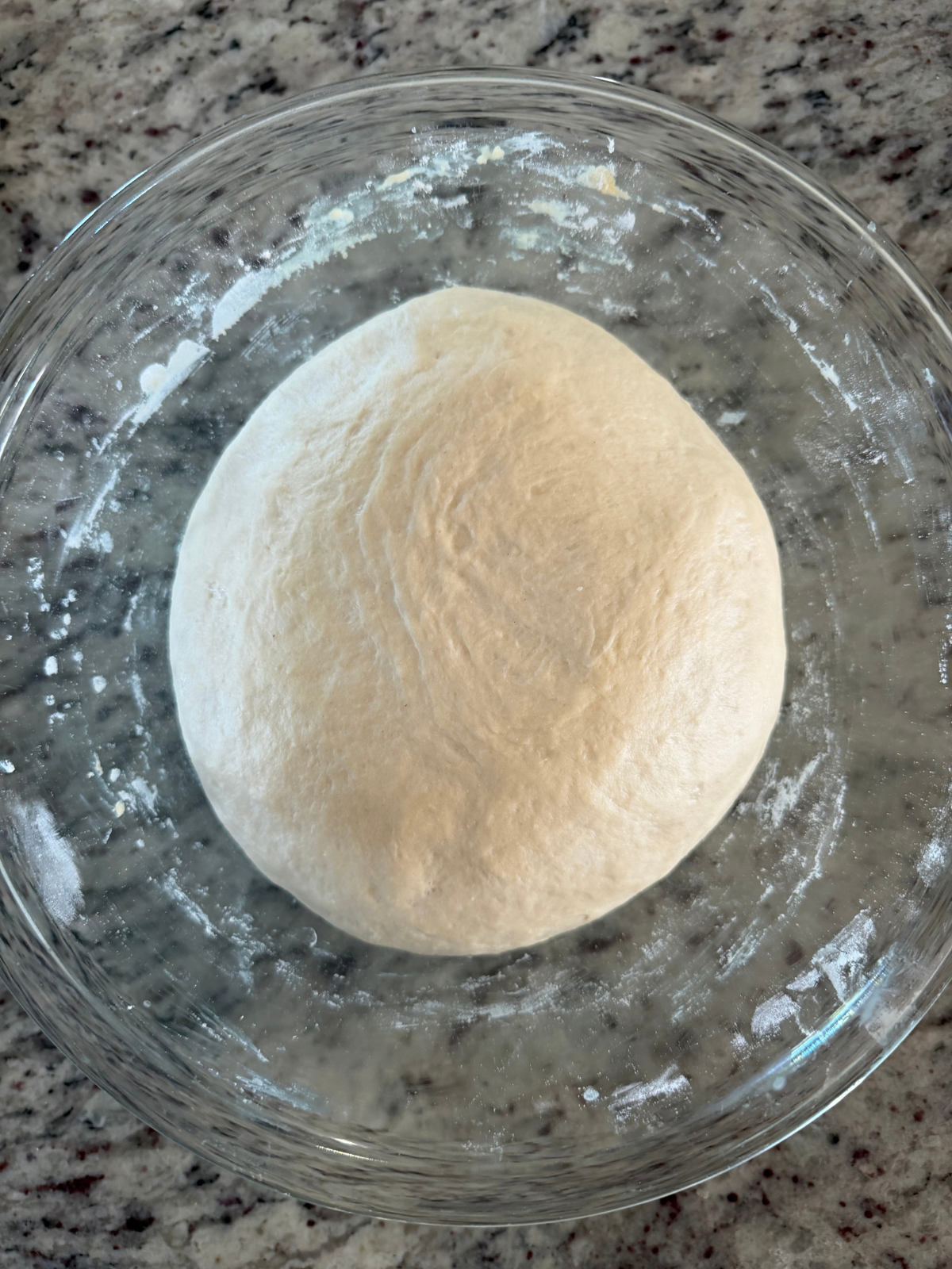 The sourdough discard naan dough has risen and is ready to shape.